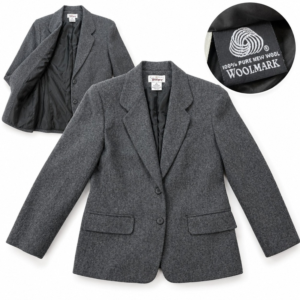 Worthington Blazer Womens 8P Wool Two Button Lined Suit Jacket Charcoal Gray